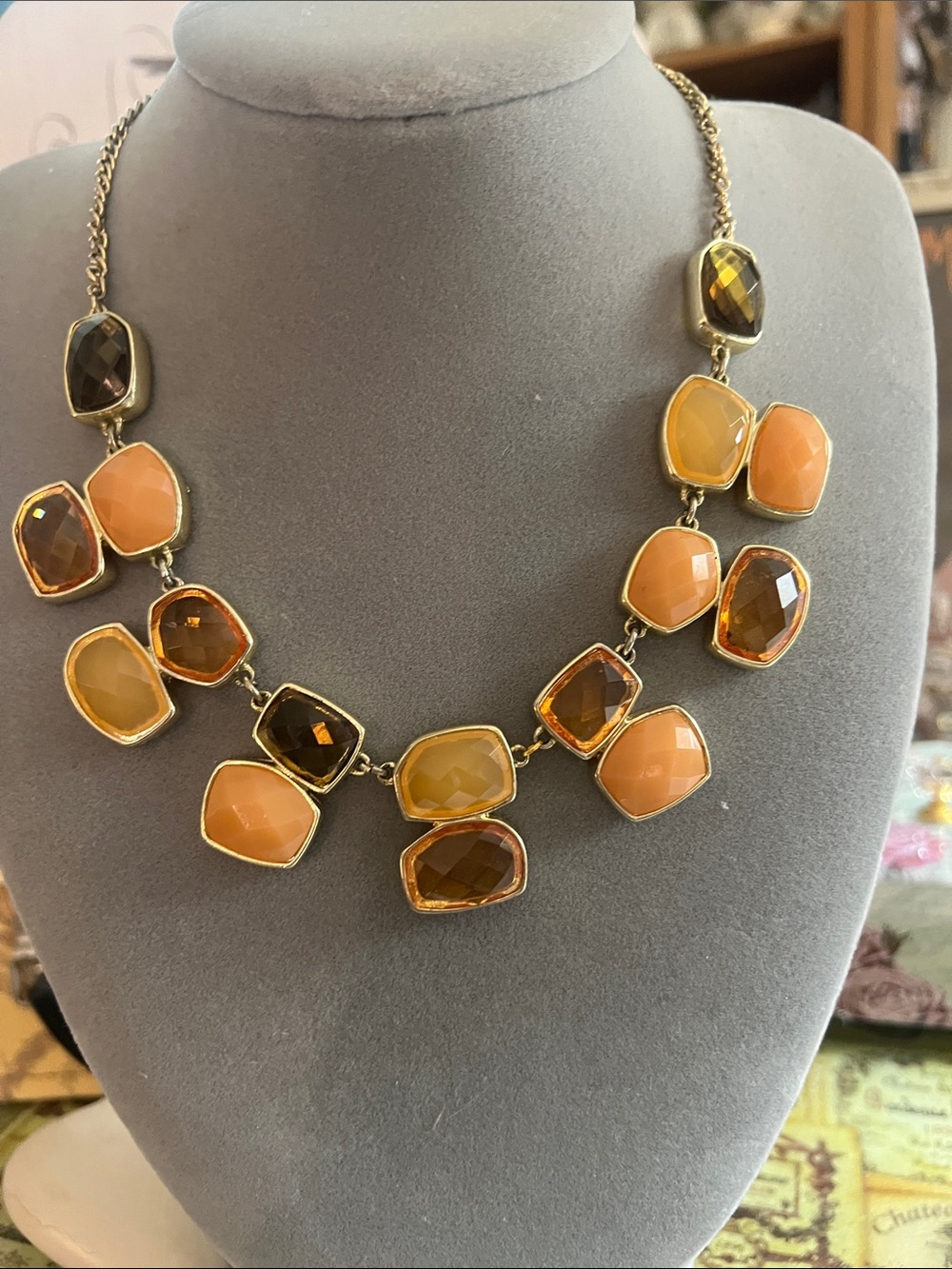 bill blass Gold-Tone Necklace with Amber and Peach Stones